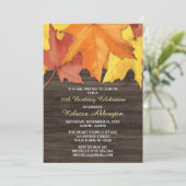 Rustic Autumn Leaves Wood Birthday Invitations Kaart (Staand voorkant)