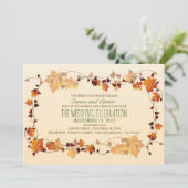 Rustic Autumn Leaves Wreath Wedding Uitnodiging (Staand voorkant)