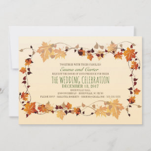 Rustic Autumn Leaves Wreath Wedding Uitnodiging