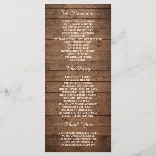 Rustic Autumn leves String Lights Wedding Program Programma (Achterkant)