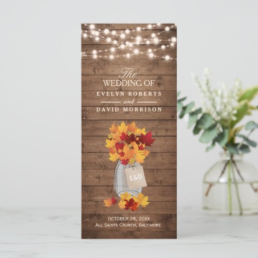 Rustic Autumn leves String Lights Wedding Program Programma (Staand voorkant)
