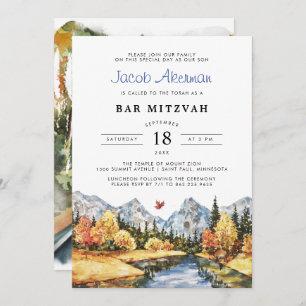 Rustic Autumn Mountain Bar Mitzvah Kaart