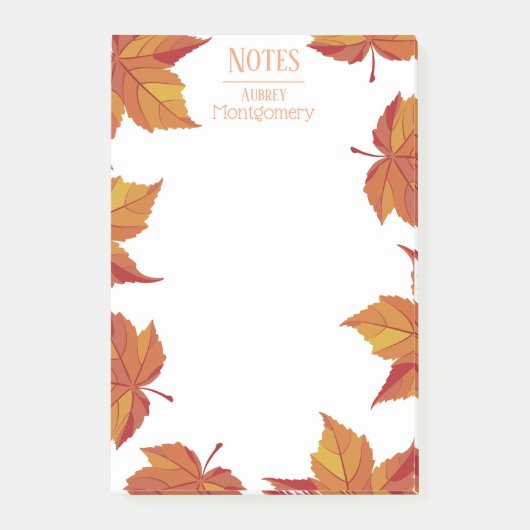 Rustic Autumn Oranje bladeren | Gepersonaliseerd Post-it® Notes (Voorkant)