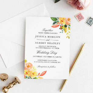 Rustic Autumn Peach Waterverf Floral Fall Wedding Kaart
