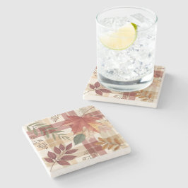 Rustic Autumn Plaid & Leaves | Stone Coaster Stenen Onderzetter