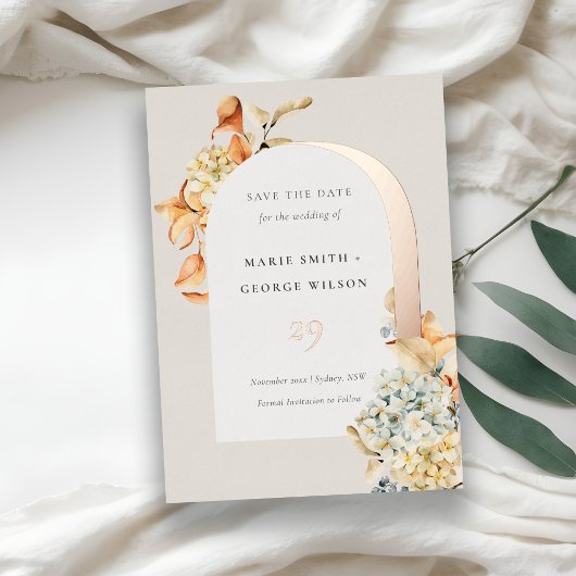 Rustic Autumn Pumpkin Arch Floral Save the Date Folie Uitnodiging