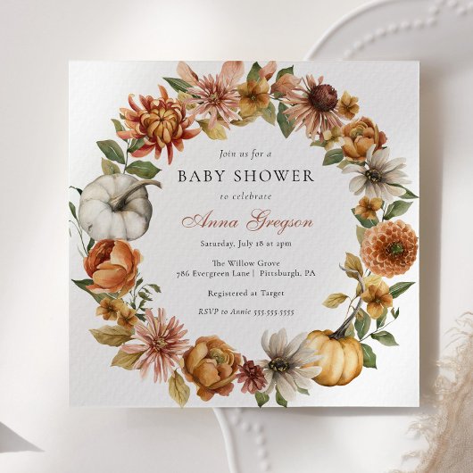 Rustic Autumn Pumpkin Baby shower Kaart