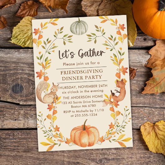 Rustic Autumn Pumpkin Friendsgiving Dinner Kaart