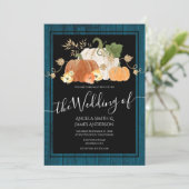 Rustic Autumn Pumpkin Glitter Wedding Invitation Kaart (Staand voorkant)