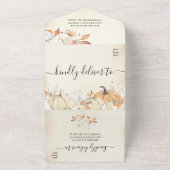 Rustic Autumn Pumpkins & Flowers All In One Uitnodiging (Buitenkant)