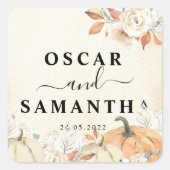Rustic Autumn Pumpkins & Flowers Vierkante Sticker (Voorkant)