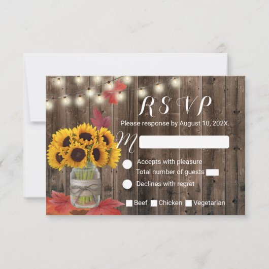 Rustic Autumn Sunflower Jar Fall Wedding RSVP (Voorkant)
