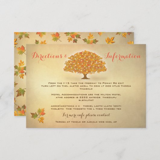Rustic Autumn Tree illumine les cartes d'informati (Devant / Derrière)
