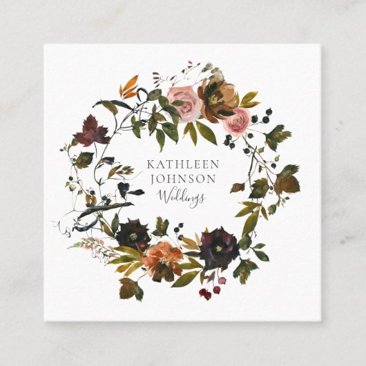 Rustic Autumn Wedding Floral Wreath Visitekaartjes (Voorkant)