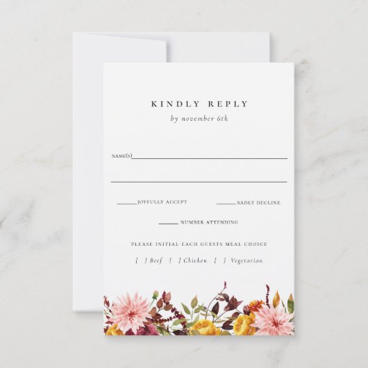 Rustic Autumn Wedding RSVP met Kaart voor maaltijd (Voorkant)