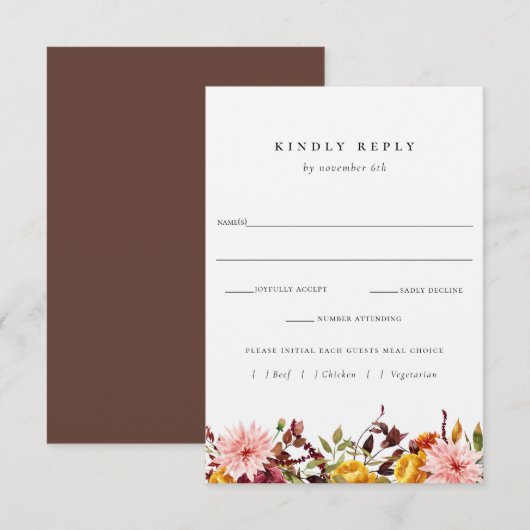 Rustic Autumn Wedding RSVP met Kaart voor maaltijd (Voorkant / Achterkant)