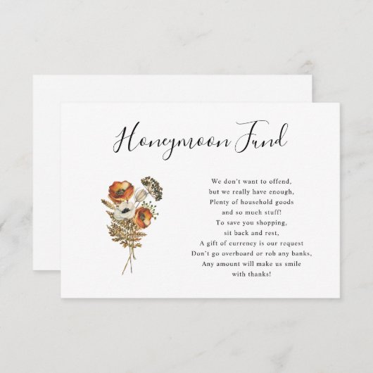 Rustic Autumn Wildflower Honeymoon Kaart (Voorkant / Achterkant)