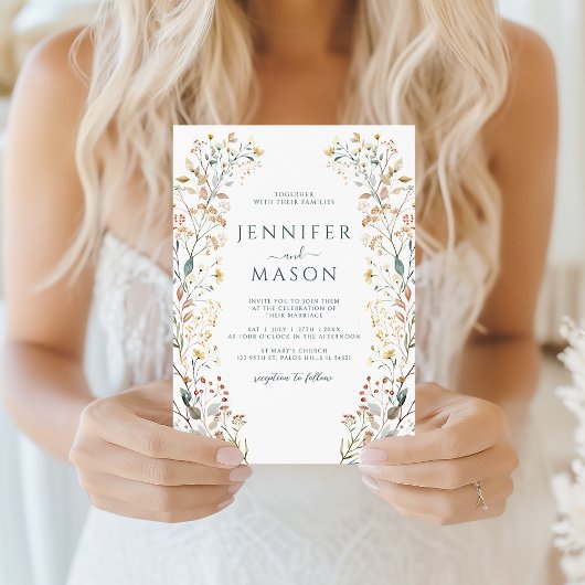 Rustic Autumn Wildflower Wreath Wedding Invitation