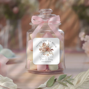 Rustic Autumnal Florals New Mr. Mrs. Dank u Vierkante Sticker