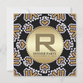 Rustic Aztec Hearts Golden Dinner Party Invitation Kaart