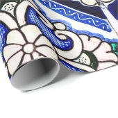 Rustic Azulejo Spain Pattern Tiles Navy White Cadeaupapier (Rol Hoek)