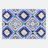 Rustic Azulejo Spain Pattern Tiles Navy White Inpakpapier Vel (Voorkant)