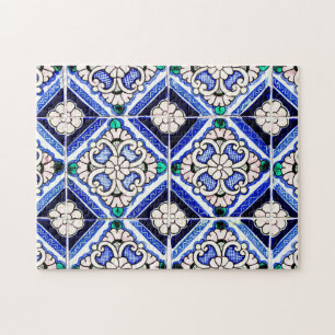 Rustic Azulejo Spain Pattern Tiles Navy White Legpuzzel