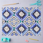 Rustic Azulejo Spain Pattern Tiles Navy White Tissuepapier (Craft)