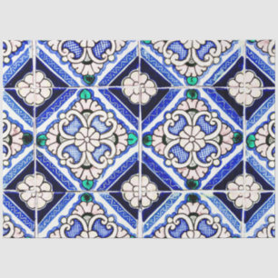 Rustic Azulejo Spain Pattern Tiles Navy White Tissuepapier