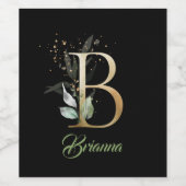 Rustic B monogram groene loof eucalyptusgoud Wijn Etiket (Enkel label)