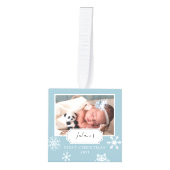 Rustic Baby Blue Photo Collage Snow Kubus Ornament (Voorkant)
