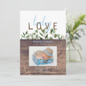 Rustic Baby Love Wood Boy Fotoaankondiging Kaart (Staand voorkant)