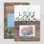 Rustic Baby Love Wood Boy Fotoaankondiging Kaart (Voorkant / Achterkant)
