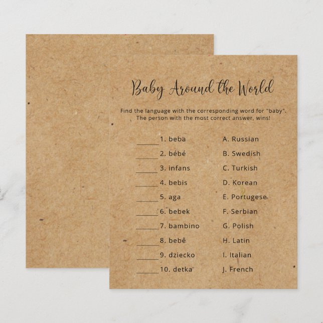 Rustic - Baby Over de hele wereld - Baby shower Ga (Voorkant / Achterkant)