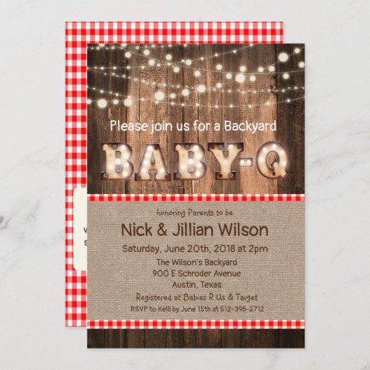 Rustic Baby Q BBQ Baby shower Uitnodiging (Voorkant / Achterkant)