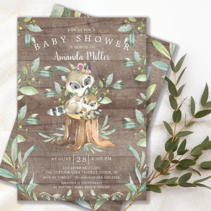 Rustic Baby Raccoon en Baby shower Mam Woodland Kaart