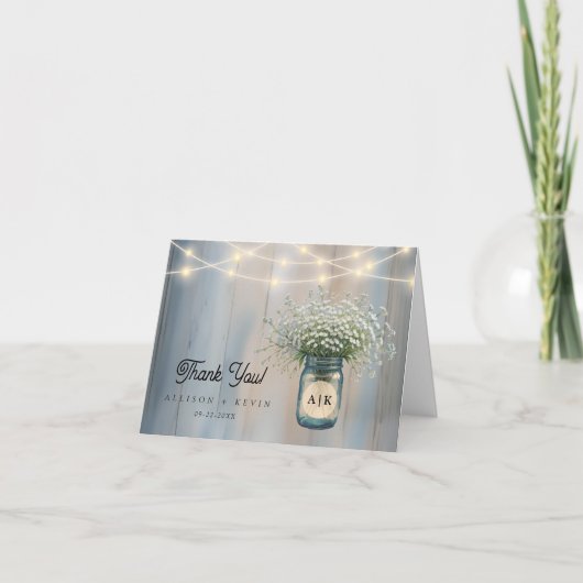 Rustic Baby’s Breath Mason Jar Merci Mariage (Devant)