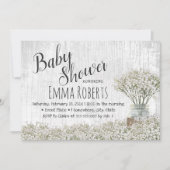 Rustic Baby shower Baby's Breath Mason Jar Floral Kaart (Voorkant)