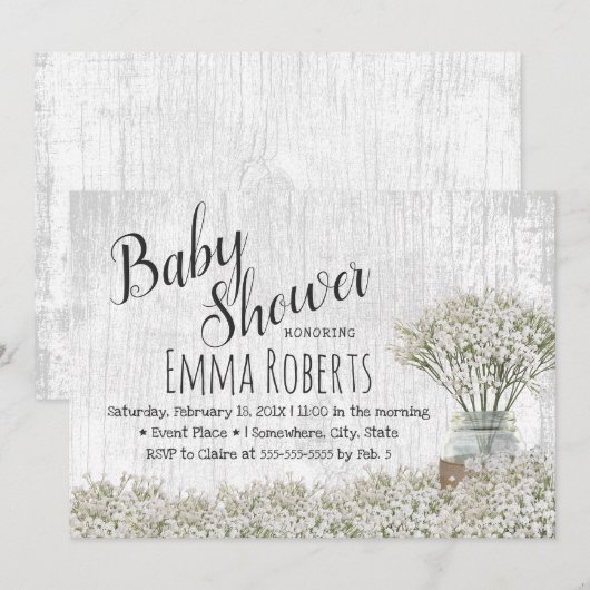 Rustic Baby shower Baby's Breath Mason Jar Floral Kaart (Voorkant / Achterkant)