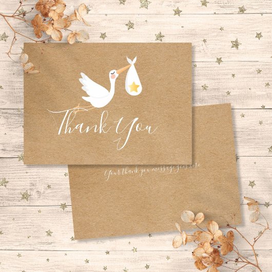 Rustic Baby shower Genderneutraal Stork Gold Star Bedankkaart