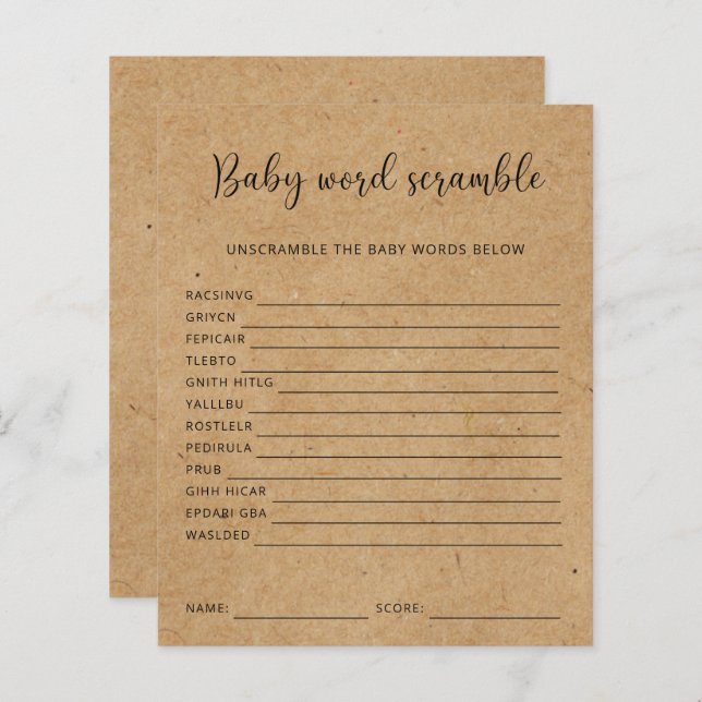 Rustic - Baby Word Scramble | BABY SHOWER (Voorkant / Achterkant)