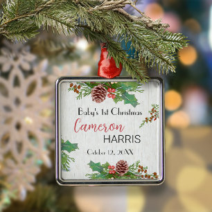 Rustic Baby's 1e kerst beste cadeau foto Metalen Ornament