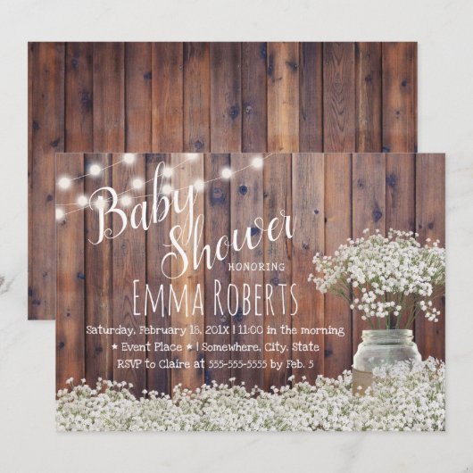 Rustic Baby's Baby shower met de ringbandlampjes Kaart (Voorkant / Achterkant)