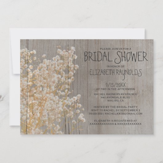 Rustic Baby's Breath Bridal Shower Invitations Kaart (Voorkant)