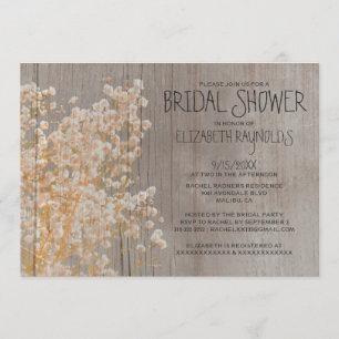 Rustic Baby's Breath Bridal Shower Invitations Kaart