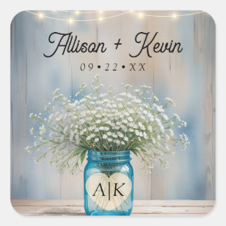 Rustic Baby's Breath Country Wedding Monogram Vierkante Sticker