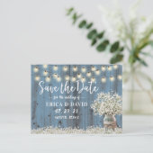 Rustic Baby's Breath Dusty Blue Save the Date Aankondigingskaart (Staand voorkant)