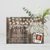 Rustic Baby's Breath Floral Jar Foto Afstuderen Kaart (Staand voorkant)