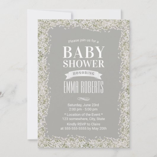 Rustic Baby's Breath Floral Silver Baby shower Kaart (Voorkant)