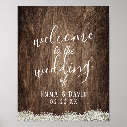 Rustic Baby's Breath Floral Wedding Welkom Poster (Voorkant)